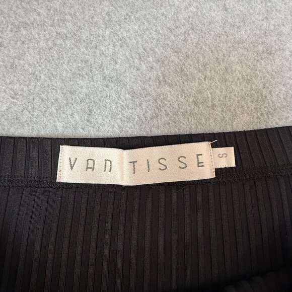 VanTisse Womens Black Ribbed Midi Skirt Pencil Office Stretch Vintage Size Small - Picture 10 of 12